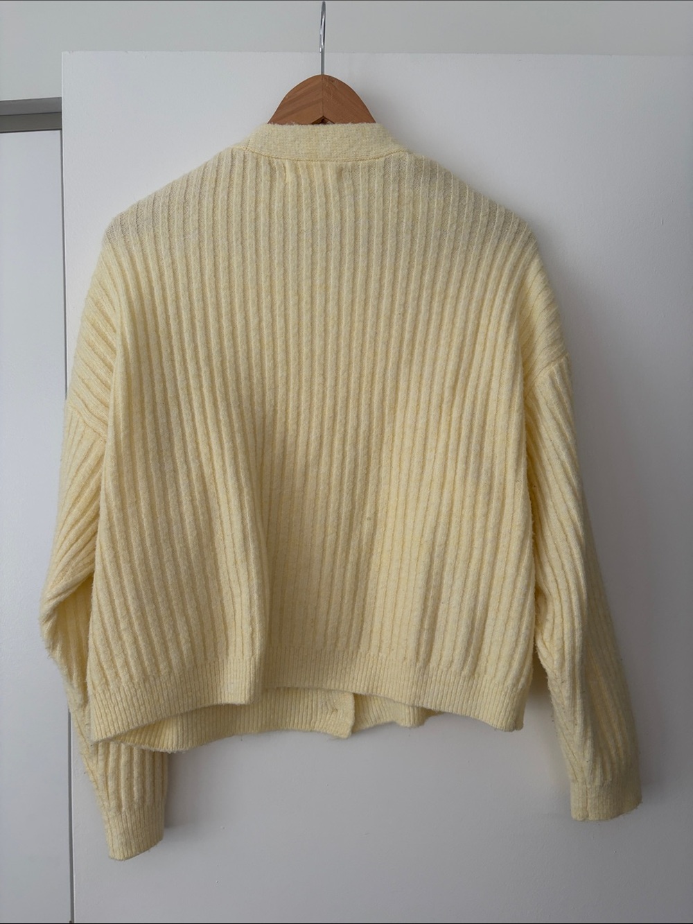 Mango Soft Pale Yellow Ribbed V-Neck Button Cardigan - Picture 3 of 3